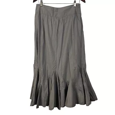 Sigrid Olsen Women's Size 10? Midi Skirt Lagenlook Taupe Neutral Trumpet Ruffles • $16.99