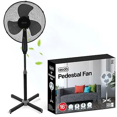 Oscillating Standing Floor Electric Pedestal Fan 16'' Cooling Base Office BLACK • £20.99