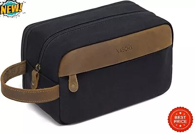 Vintage Toiletry BagVASCHY Water Resistant Leather Canvas Dual Compartments NEW • $48.99