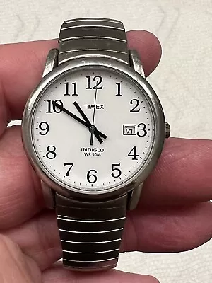 Timex Indiglo WR 30M Stretch Band Date At 3 Quartz Mens Watch  New Battery • $7.95