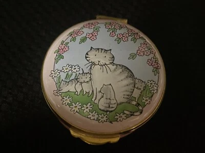 $37.49 • Buy Crummles Enamel Trinket Box  WHITE CAT WITH KITTENS  ~ 1 3/4  ~ Round