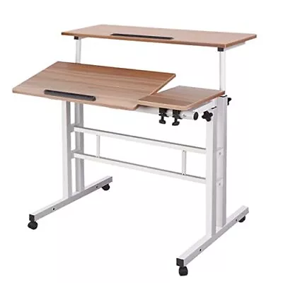 Adjustable Rolling Desk Cart On Wheels Home Office Computer Workstation Port... • $125.83