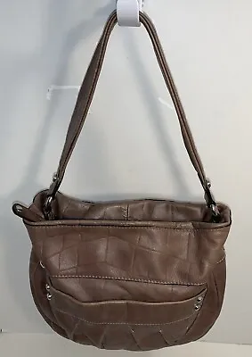 VTG B Makowsky Light Brown Leather Satchel Medium Handbag Moc Croc Purse • $28.95