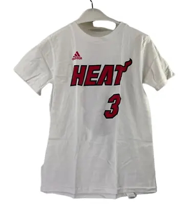 Adidas Youth Miami Heat Dwayne Wade #3 Name & Number Shirt White/Red- Small (8) • $19.99