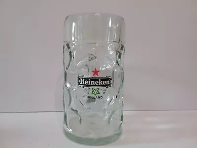 Vtg Heineken Beer Mug Holland Logo & Red Star Heavy Dimple Glass 1L 33.8oz A1 • $12