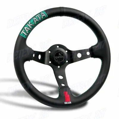 New Green Stitches 330mm Embroidery Vertex Leather Deep Dish Steering Wheel • $129.99