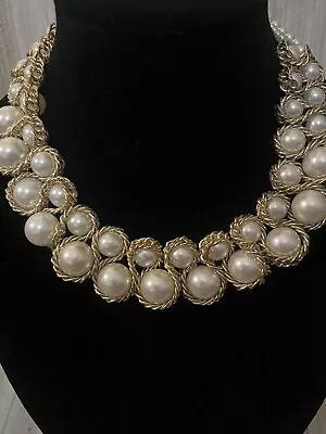 18.5  VTG Multi Strand CREAM Faux Pearl Necklace Gold Tone Metal Layered Lobster • $15