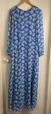 Oasis Size 14 Blue Long Sleeve Floral New With Tags Women's Dress • $39.99