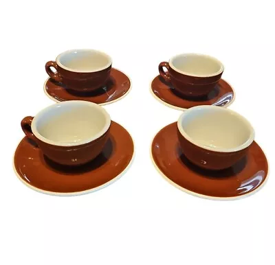 ACF Espresso Italy Cups Set Demitasse Saucers Vintage Cup Saucer Brown White • $59.99