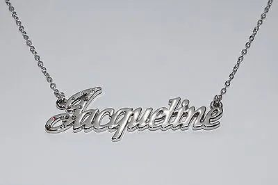 JACQUELINE 18ct White Gold Plating Necklace With Name - Designer CZ 21st Gifts • £31.98