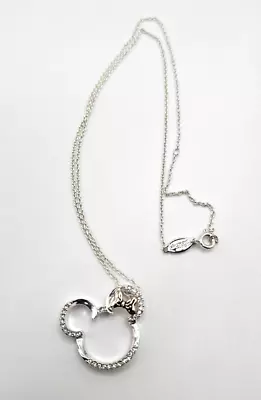 Disney Two-Tone Silver Plated Crystal Bowtiful Minnie Mouse Pendant Necklace • $14.99