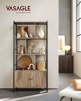 Bookshelf Storage Shelf With Doors 4 Shelves Toasted Oak Colour Black LBC022B50 • £89.99