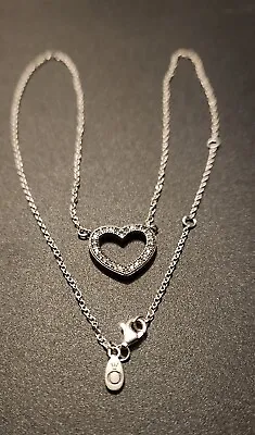 PANDORA Sparkling Open Heart Sterling Silver Necklace With Free Pouch • £23.49