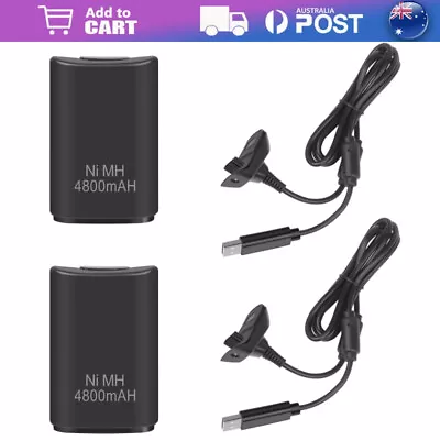 Rechargeable Battery + USB Charger Cable Pack For XBOX 360 Wireless Controller • $17.99