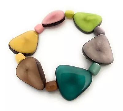 Pink Aqua Brown Yellow And Gray Tagua Bracelet TAG432 Vegetable Ivory • $17.99