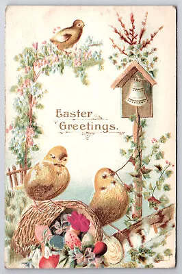 Vintage Easter Greetings Postcard Chicks Ringing A Bell Posted Apr. 14 1911 • $3.99