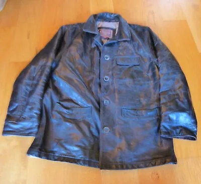 Marlboro Classics Black Leather Jacket Men's Large Button Up Part Blanket Lining • $92.47