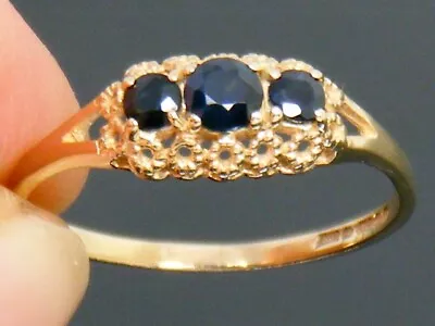 9ct Gold Sapphire Hallmarked Three Stone Ring Size N • $132.21