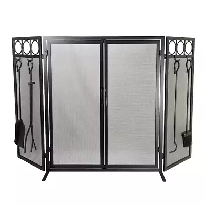 Style Selections 52.8-in Black Steel 3-Panel Flat Twin Fireplace Screen • $108.88