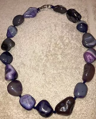 Genuine RARE VTG Polished Natural Amethyst Chunky Necklace Sterling Silver 436g • $75