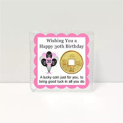 Birthday Lucky Coin Gift Card 30th 40th 50th For Her Girls Women Balloons Pink • £3