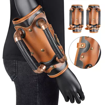 1PC Steampunk PU Leather Medieval Knights Wristband Bracers Cosplay Halloween • $24.92