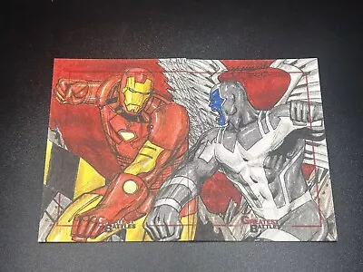 Marvel Greatest Battles Sketch Cards By Mark Marvida Ironman Vs Arch Angel 👼 • $150