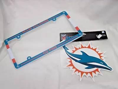 Miami Dolphins Plastic License Plate Frame And 8  Die Cut  New Logo Decal   Nfl • $25