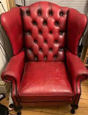 Chesterfield Queen Anne High Back Leather Armchair • £75