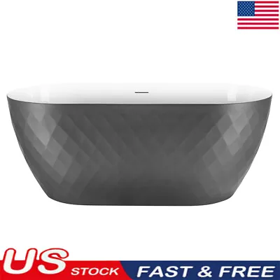 59'' Oval Acrylic Freestanding Bathtub Soaking Tub W/Overflow Drain Gray Outside • $1039.90