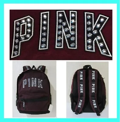 BLING Victoria Secret Pink BLACK ORCHID MAROON CAMPUS BACKPACK BOOK BAG CARRY ON • $79.99