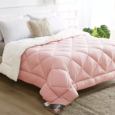 Pink/Ivory King Comforter Duvet Insert Quilted Comforter With Corner Tabs D... • $30.35