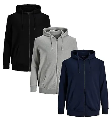 JACK & JONES Mens Hoodie Plus Size Hooded Sweatshirt Cotton Zip Up Top • £37.99