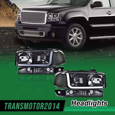 Led Drl Smoked Headlights W/bumper Signal Lamps Fit For 99-07 Gmc Sierra/yukon • $85.84