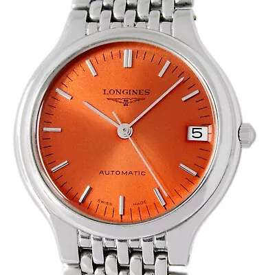 Longines Flagship Automatic Sunburst Orange Dial Ladies Vintage Steel Watch 7294 • £961.60