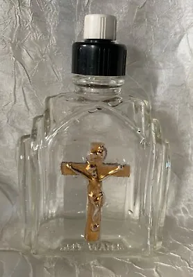 Vtg HOLY WATER Sprinkle Cap GLASS Bottle Christianity EMBOSSED JESUS On CROSS • $39.99