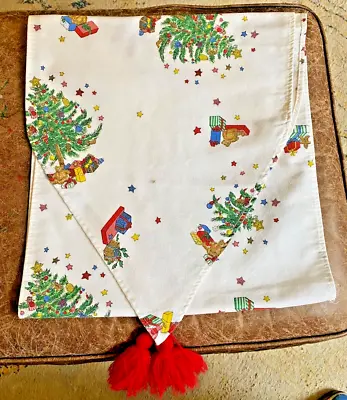 Nice Vintage Spode ? Christmas Tree Fabric Table Runner 15.5x70 Red Tassels • $5