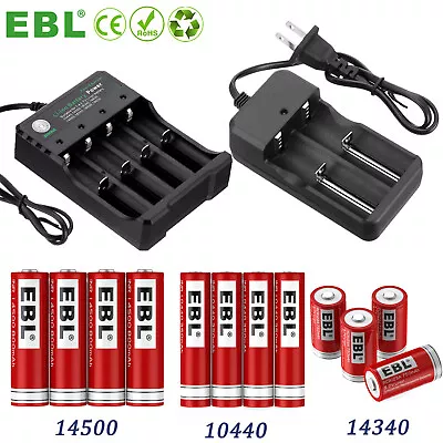 Lithium Li-ion Rechargeable Batteries 3.7V 16340 10440 14500 + Wall Charger Lot • $16.29