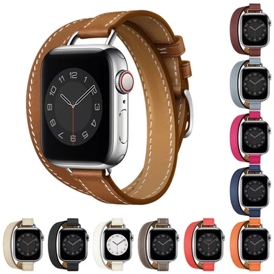 $22.92 • Buy Double Tour Leather Band Strap For Apple Watch Series 8 7 6 5 4 SE 40/44/41/45mm