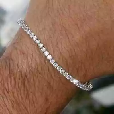 6.20Ct Round Cut Lab-Created Diamond Men's Tennis Bracelet 14K White Gold Plated • $189