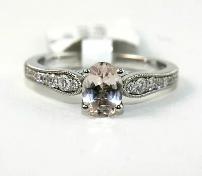 Oval Pink Morganite & Diamond Accents Solitaire Ring 14k White Gold .88Ct • $800