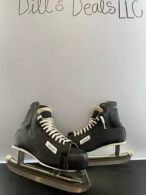 Vintage Canadian Bauer Hugger Black/Brown Leather Ice Hockey Skates Size 11 1/3 • $50.66