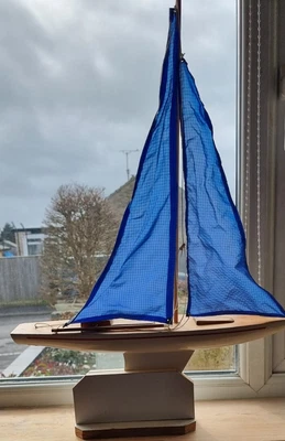 $58.69 • Buy Vintage Skipper POND YACHT Sailing Boat Large Size & Homemade Stand - 26.5  High