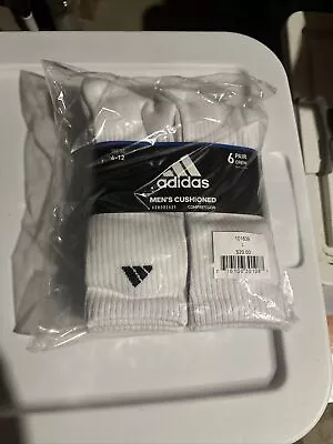 Adidas Men's Athletic Cushion 6 Pacl Crew Socks RM7 White Size: 6-12 NWT • $15