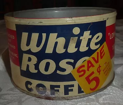 Vintage White Rose Coffee Tin • $14.99