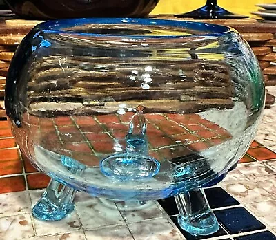 VTG MCM Viking Glass Flowerlite #1014 Colonial Blue 3 Toe Flower Bowl Vase RARE • $19.99