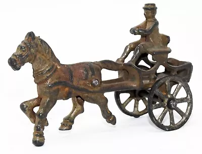 Vtg Cast Iron Horse Drawn Cart With Driver 4.75  Long • $37.60