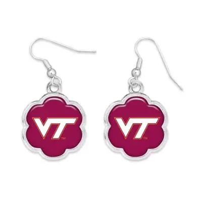 Virginia Tech Hokies Hazel Silver Flower Wire Earrings Jewelry Gift VT • $19.49