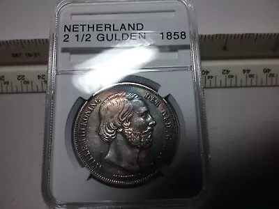 1858 Netherland 2 1/2 Gulden Silver Crown • $36