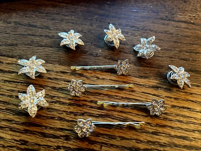$8.46 • Buy 10 Pcs. Bridal/Wedding Crystal Flowers (6) Twist Spiral Hair Pins (4) Bobby Pins